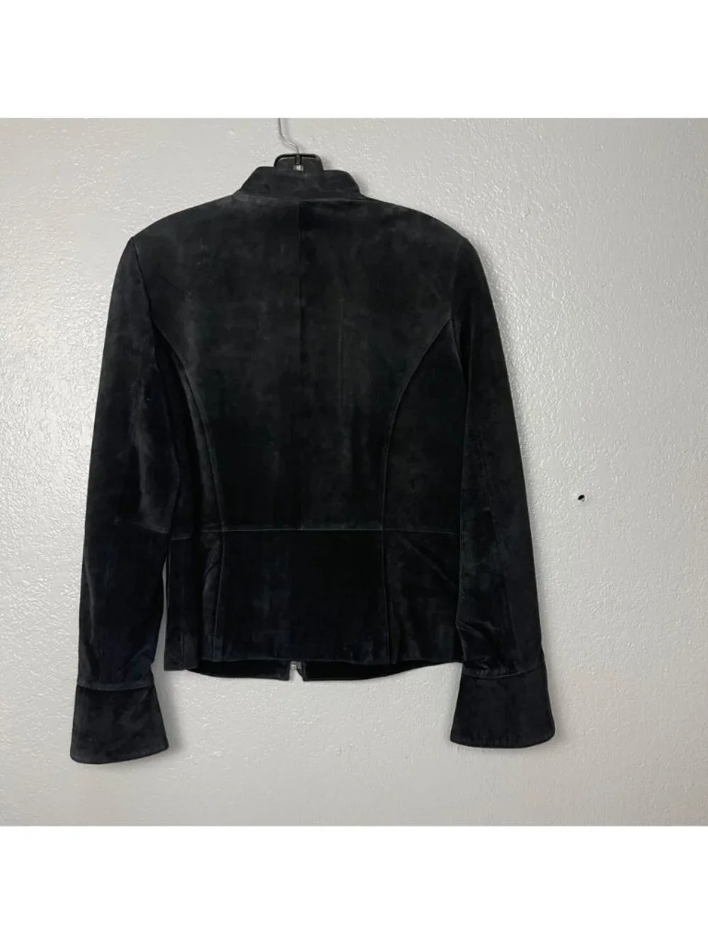 Country Clothing Company 100% Suede Leather Coat Size Medium Black Ruffle Placke - Picture 3 of 3